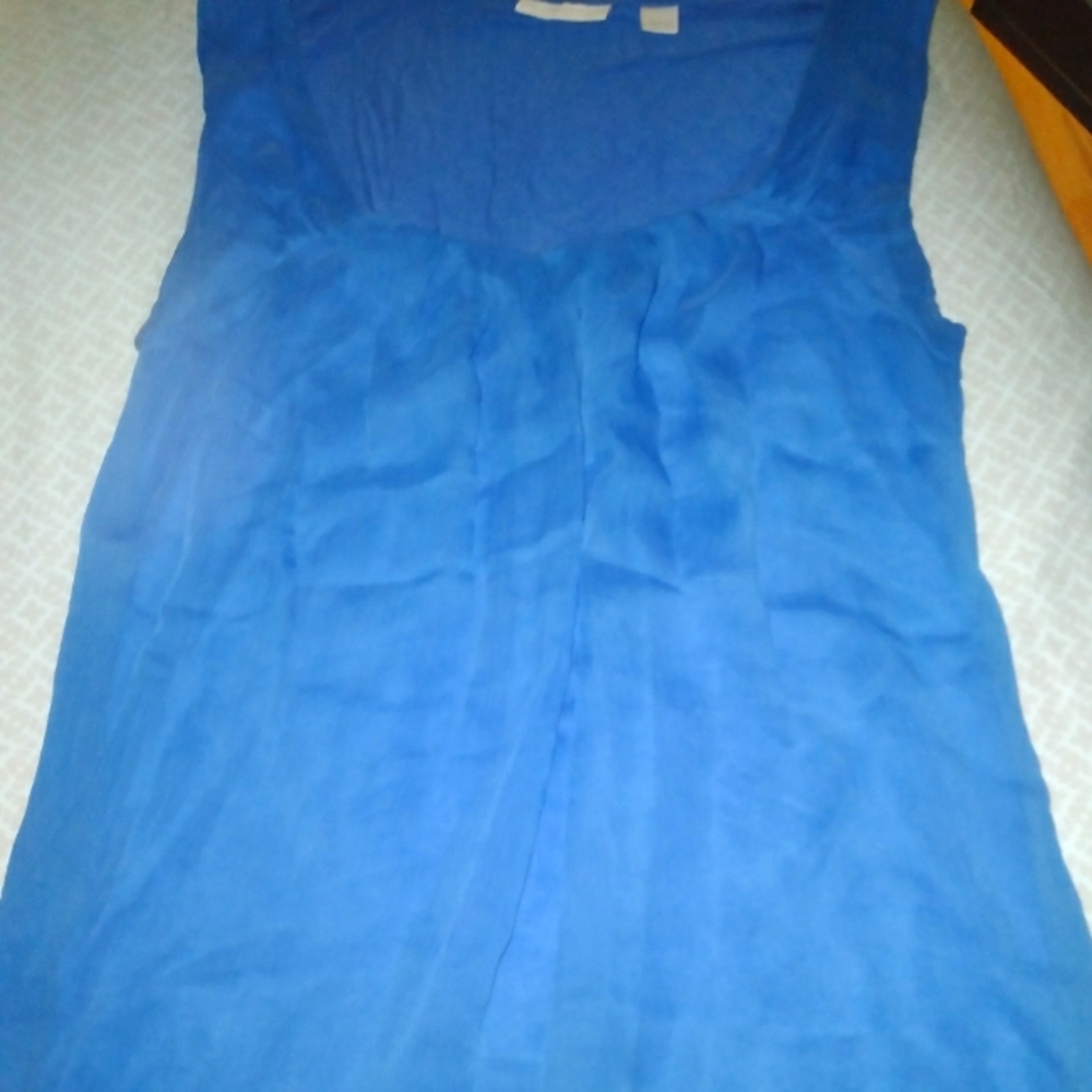 Blue sleeveless chiffon blouse